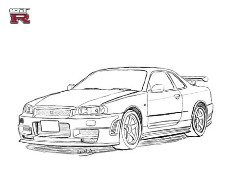 Nissan Skyline R34 Drawing by Revolut3 on DeviantArt Nissan Skyline R34 Drawing, Outlined Pictures, Gtr Drawing, Nissan V16, Skyline Gtr34, Nisan Gtr, Vehicles Drawing, Skyline Drawing, Gtr Nissan