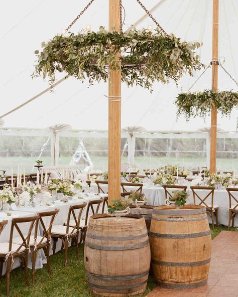 rustic tented weddding reception decoration ideas White Larkspur, Wedding Tent Decorations, Tent Wedding Reception, Wyoming Weddings, Beautiful Outdoor Wedding, Tent Decorations, Wine Barrels, Diy Event, Floral Chandelier