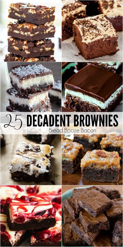 Sometimes I get the worst chocolate cravings & there's nothing I love more to satiate my sweet tooth than these 25 Decadent Brownie Recipes! #BreadBoozeBacon #dessert #chocolate #brownies Gourmet Brownies Recipes, Baking Brownies, Brownie Desserts Recipes, Bread Booze Bacon, Best Brownie Recipe, Brownies Recipe Homemade, Brownie Toppings, Brownie Desserts, Brownies Recipe Easy