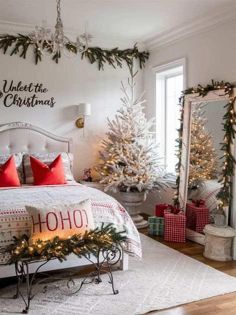 Holiday Bedroom Decor, Dream Christmas, Holiday Bedroom, Holiday Room, Cozy Christmas Decor, Christmas Board, Country Christmas Decorations, Pink Christmas Decorations, Christmas Themes Decorations