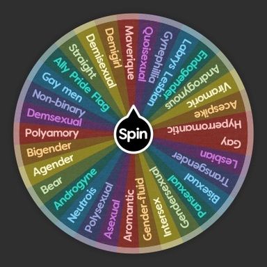 Spin the wheel to randomly choose from these options: Gay, Lesbian, Transgender , Bisexual , Pansexual, Gendersexual, Intersex, Gender-fluid , Aromantic, Asexual, Polysexual, Neutrois, Androgyne, Bear, Agender, Bigender, Polyamory, Demsexual, Non-binary , Gay men, Ally Pride Flag, Straight , Demisexual, Demigirl, Maverique, Quoisexual, Gynephillia, Labrys Lesbian, Endogender, Androgynous, Viramoric, Acespike, Hyperromantic! Quoisexual Flag, Aesthetic Wheel Spinner, Spin The Wheel Gacha Oc, Spin The Wheel Ideas, Oc Spin The Wheel, Oc Wheel, Character Wheel, Wheels Drawing, Spinning Wheel Game