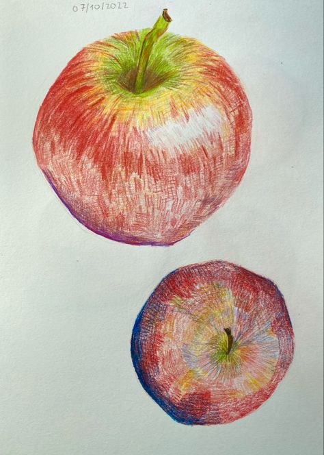 Orange Color Pencil Drawing, Apple Colored Pencil Drawing, Colored Pencil Fruit Drawing, Fruit Color Pencil Drawing, Fruit Drawing Colored Pencil, Colour Pen Drawing Ideas, Colored Pen Drawing, Easy Color Pencil Art, Coloured Pencil Drawings Easy