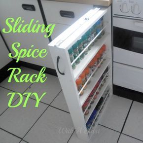 Sliding Spice Rack DIY ~ yes you can build one in under 2 hours! Spice Rack On Wheels, Sliding Spice Rack, Diy Storage Cabinet, Storage Cabinet Kitchen, Pull Out Spice Rack, Cabinet Spice Rack, Diy Spice Rack, Diy Slides, Redecorating Ideas