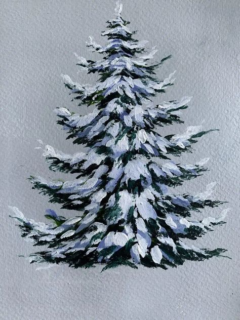 Snowy Tree Painting With A Filbert Brush - 6 Easy Steps Filbert Brush, Winter Scene Paintings, Pine Tree Painting, Snowy Woods, Snow Tree, Inspiration Painting, Girl Drawing Sketches, Painting Snow, Snowy Trees