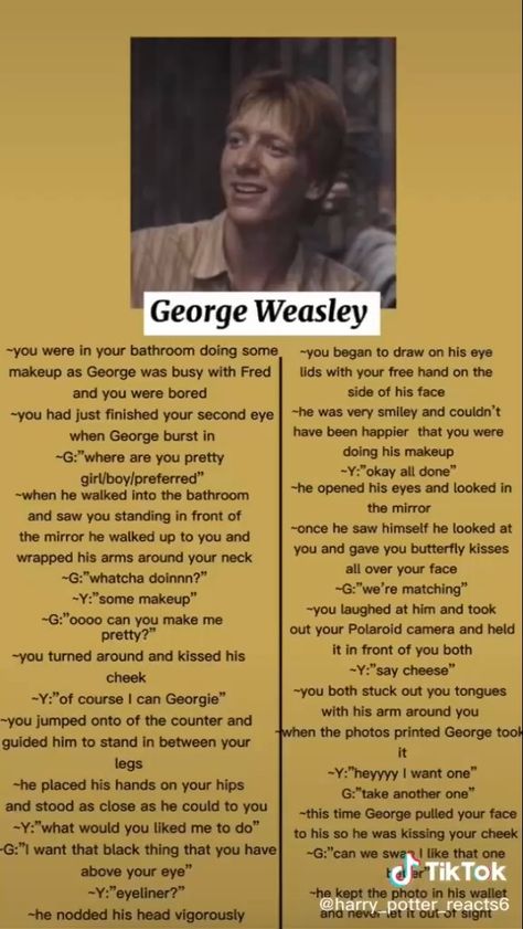 Fred And George Weasley Imagines, George Weasley Imagines, George Weasley X Y/n, George Weasley Fan Art, Weasley Twins Fanart, Cute Imagines, Harry Potter Stories, Oliver Phelps, Weasley Twins