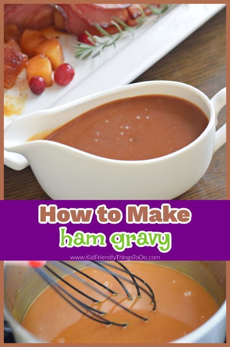 This ham gravy is rich and creamy. With only four ingredients flour, butter, ham drippings and water, it couldn’t be easier to make. Serve it over potatoes for a delicious holiday dinner. Homemade Ham Gravy, Gravy From Ham Drippings, Ham Gravy Without Drippings, Ham Gravy From Drippings, Gravy For Ham, Ham Gravy Recipe, Ham Gravy, Homemade Chicken Gravy, Homemade Cream Corn