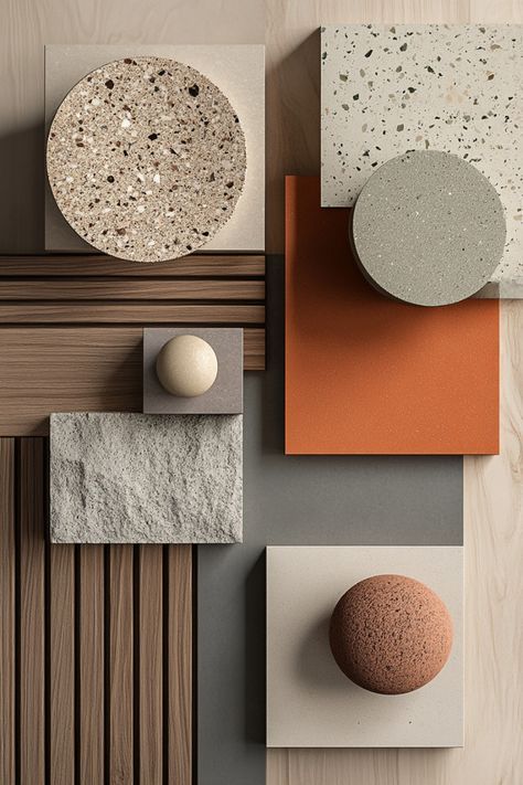 Moodboard Exterior Design, Japandi Palette, Midcentury Modern Color Palette, Terrace Exterior, Material Color Palette, Luxury Powder Room, Materials Board Interior Design, Modern Cupboard Design, Color Design Inspiration