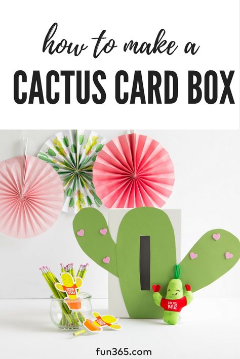 Make this adorable cactus themed card box for Valentine's Day this year. Kids will love receiving valentines in this oh so cute container! Valentines Day Boxes, Cactus Valentine, Girls Valentines Boxes, Valentine Boxes For School, Kids Valentine Boxes, Valentine Card Box, Valentine Boxes, Valentine Mailbox, Diy Valentines Cards