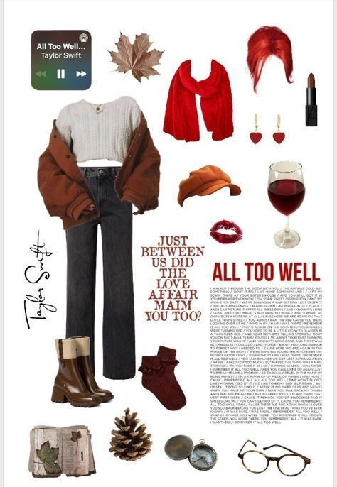 All Too Well Outfit Ideas, All Too Well Inspired Outfits, Red Taylor's Version Outfit Ideas, Folklore Inspired Outfits Taylor Swift, Red Taylor Swift Aesthetic Outfits, All Too Well Outfit, Red Taylor Swift Outfit, Swift Party, Swift Outfits