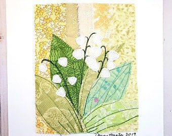 Lily of the Valley Art - Original Art Quilts and Fiber Art handcrafted by DarcyDoodleQuilts Lily Of The Valley Art, Cactus Fabric, Unique Postcards, Fabric Cards, Fabric Journals, Postcard Art, Quilting Studio, Art Quilt, Handmade Journals