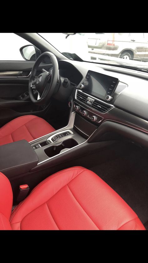 #interior #hondaaccord #red 2018 Honda Accord Sport, Black Honda Accord, Honda Accord Accessories, Honda Inspire, Rolls Royce Car, Most Luxurious Car, Best Cars For Teens, 2018 Honda Accord, Black Honda