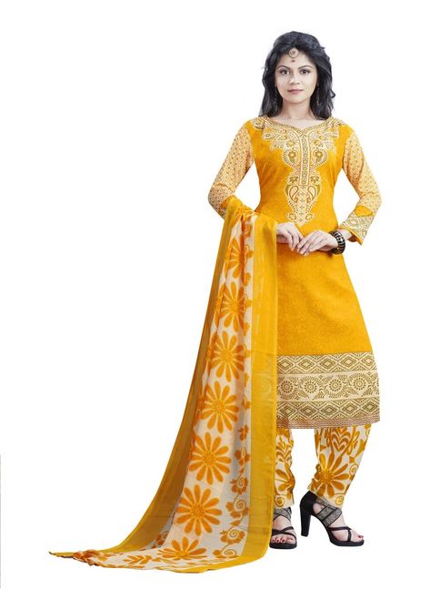 The yellow colour that brings out the happynees and energy fill happy. So Yellow salwar suits are a preferred outfit among young girls and ladies. Think that in the indian cultural mehendi and haldi ceremony in marriage you cant forget the yellow colour. with yellow colour salwar kameez with combination of black, green colour you look very pretty. Suits Online Shopping, Salwar Dress, Dress Salwar Kameez, Unstitched Dress Material, Georgette Dress, Salwar Kameez Designs, Printed Cotton Dress, Cotton Suits, Indian Designer