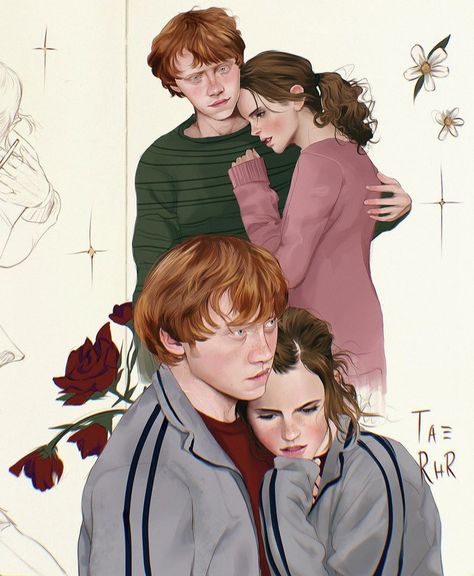 Hermione Fan Art, Harry Potter Ron And Hermione, Ron Weasley Hermione Granger, Ron And Harry, Harry Potter Painting, Art Edit, Harry Potter Feels, Ron And Hermione, Potter Art