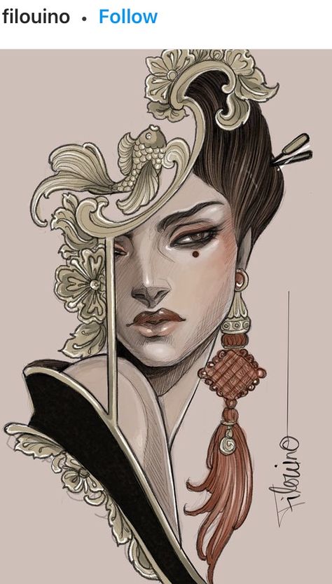 Neo Traditional Art, Traditional Tattoo Woman, Abstract Tattoo Ideas, Art Nouveau Tattoo, Nouveau Tattoo, Art Nouveau Illustration, Asian Tattoos, Tattoo Portfolio, Japanese Tattoo Designs