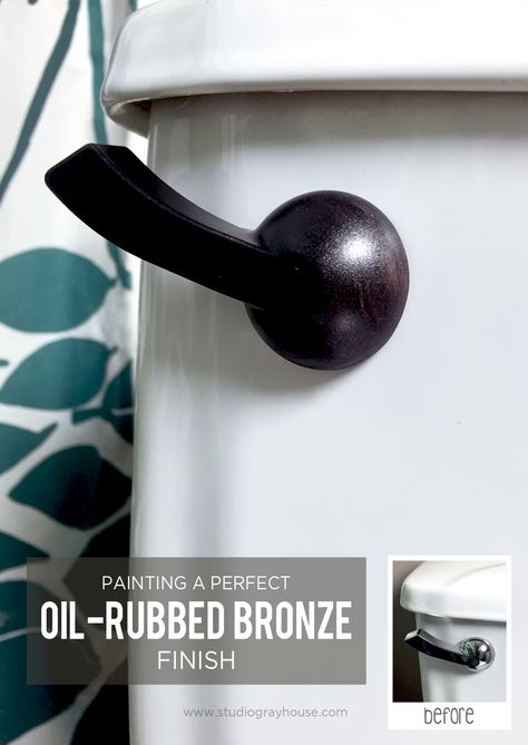 A toilet handle makeover may not be the most glamorous project but it can make a difference when updating a bathroom. Instead of buying a new handle upgrade your existing silver one by painting it with an oil-rubbed bronze finish. Oil Rubbed Bronze Spray Paint, Oil Rubbed Bronze Paint, Paint Door Knobs, Bronze Paint, Bronze Spray Paint, Toilet Handle, Trendy Bathroom, Oil Candles, Painted Doors