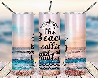 Beach Tumblers, Sunset Tumbler, Sublimation Tumbler Ideas, The Beach Is Calling, Beach Is Calling, Modern Printable Wall Art, Sublimation Tumbler Designs, Designs Printable, Word Templates