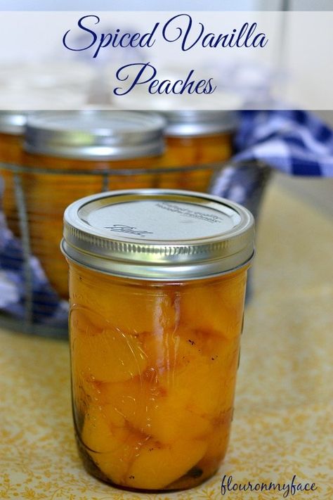 Preserve some of the summers peach harvest by canning these Spiced Vanilla Peaches. Summer canning recipes that are easy to make. Vanilla Peaches, Peach Harvest, Vanilla Jam, Diy Canning, Spiced Peaches, Preserving Foods, Canning Fruit, Peach Preserves, Canning Jam