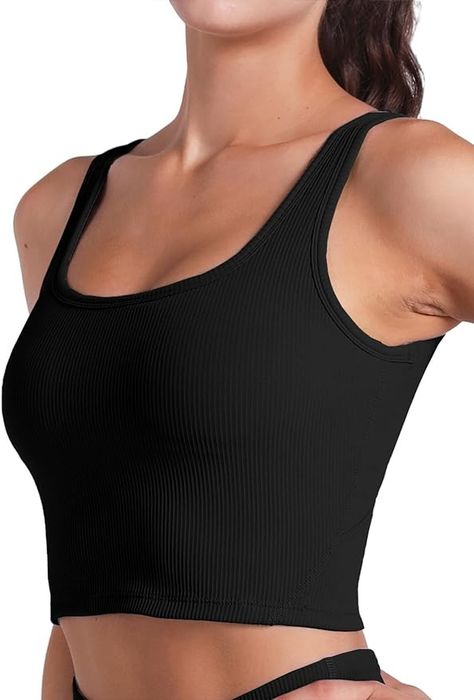 FelFory Longline Sports Bra Tank Top Bra Top for Women Seamless Sports Bra Ribbed Workout Tops Padded Crop Top Fitness Yoga Tank Black Medium at Amazon Women’s Clothing store Padded Crop Top, Tank Top Bra, Gym Crop Top, Athletic Crop Top, Bra Tank Top, Workout Tops For Women, Sports Bra Top, Top Bra, Bra Tank