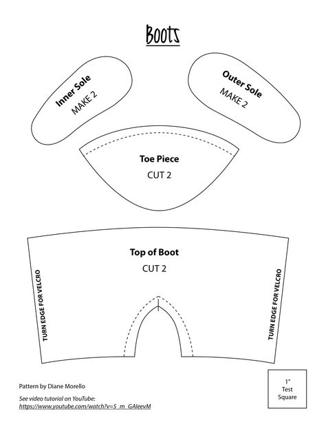 The tutorial is on youtube under Dianne Morrello. She gives you complete step by step instructions. You can print this pattern out. Sewing Pattern Free, Shoe Patterns, American Girl Doll Shoes, Shoe Template, Doll Shoe Patterns, Куклы American Girl, Baby Shoes Pattern, Doll Clothes Patterns Free, American Girl Doll Patterns