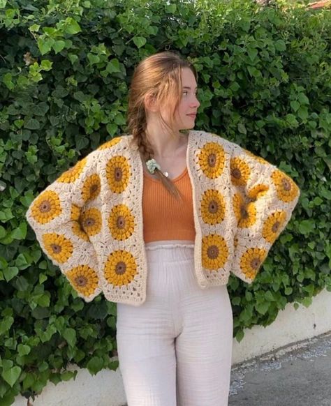 Sunflower Crochet Cardigan, Crochet Sunflowers, Sunflower Crochet, Crochet Sunflower, Dresses Ideas, Oct 1, Etsy Sales, Crochet Cardigan, Cardigans For Women