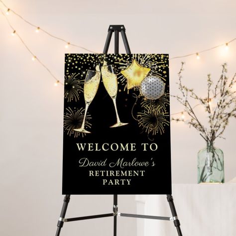 Retirement Party Welcome Sign Black Gold Confetti - Retirement Party gifts Black And Gold Retirement Party, Retirement Party Gifts, Retirement Party Invitations, Party Welcome Sign, English Design, Retirement Party, Gold Confetti, Glitter Gold, Retirement Parties