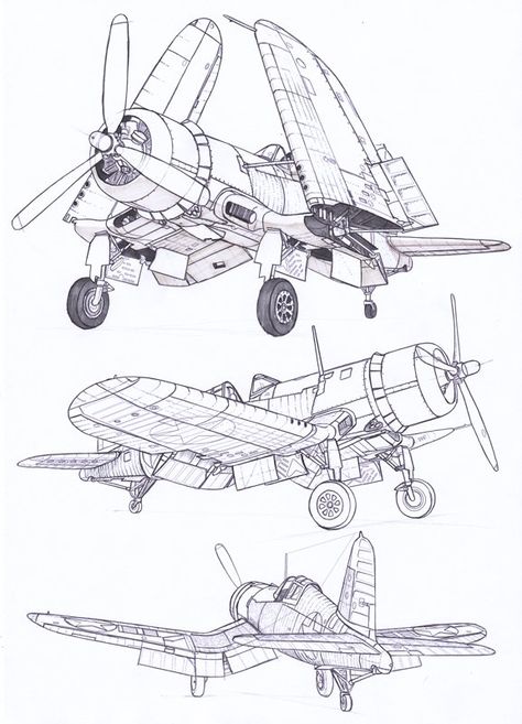 Aircraft Drawing, Airplane Drawing, Wwii Fighter Planes, F4u Corsair, Airplane Art, Aircraft Art, Vintage Aircraft, Aviation Art, Aircraft Design