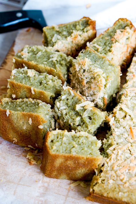 Butter Mochi Recipe, Matcha Butter, Hawaiian Desserts, Matcha Mochi, Matcha Coconut, Butter Mochi, Hawaiian Recipes, Mochi Recipe, Mochi Cake