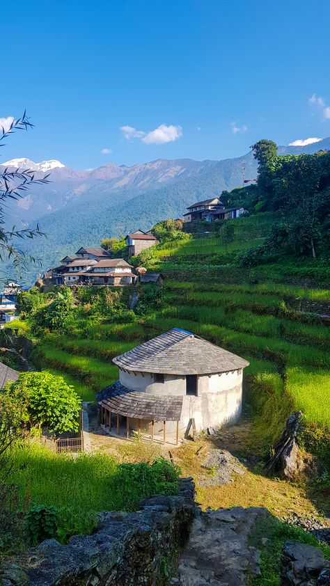 This is Bhujung Village, Lamjung, Nepal. Probably the best place to experience the authentic lifestyle and culture of Nepalese People. Click to read the detail about the place. #bhujung #lamjung #nepal #imfreee #traveldiaries #roundhouse #gurungvillage #nepal #travelnepal #imfreee Himalayas Nepal, Travel Nepal, Bhutan Travel, Nepal Culture, Kathmandu Valley, Nepal Travel, Exotic Places, Round House, Travel Tours