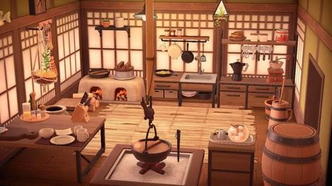 Japanese Home Animal Crossing, Acnh Japanese Home Ideas, Animal Crossing Japanese Kitchen, Acnh Japanese Home Interior, Acnh Asian Style House, Animal Crossing Traditional Japanese, Acnh Japanese Room Ideas, Acnh Japanese Kitchen, Acnh Japanese Ideas House