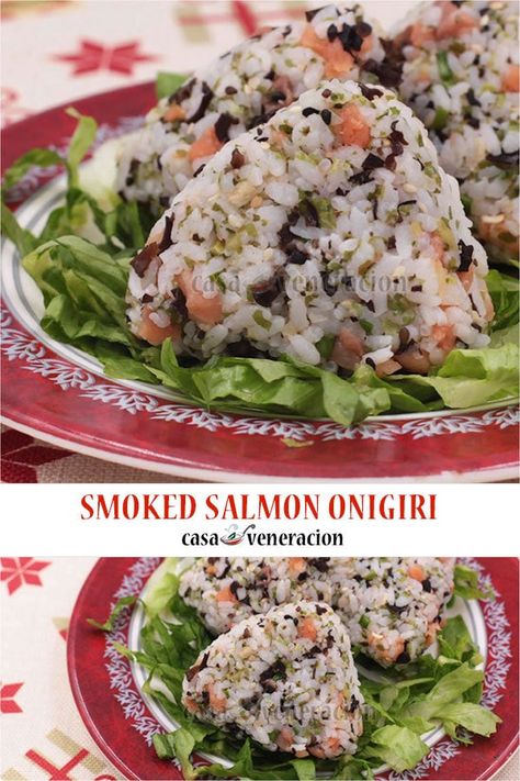 Smoked Salmon Asian Recipes, Smoked Salmon Onigiri, Salmon Onigiri Recipe, Onigiri Recipes, Salmon Onigiri, Rice Onigiri, Onigiri Recipe, Onigiri Rice, Korea Food