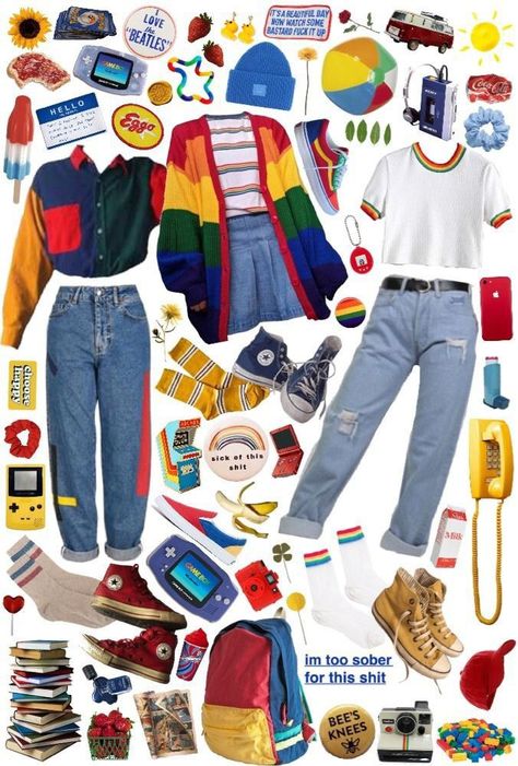 Gonzo Inspired Outfits, Muppetcore Outfits, Hopecore Outfit, Childcore Aesthetic Outfit, Kidcore Aesthetic Outfits, 90s Aesthetic Outfit, 80s Kidcore, Outfit Background, 80s Outfit Ideas