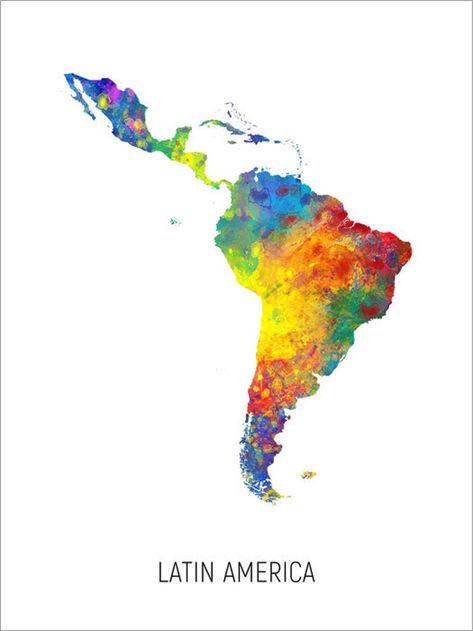 Latin America Map Watercolour Art Print Poster Colour Black | Etsy Countries Stickers, America Map Art, Latin America Map, America Map, America Latina, Watercolor Map, Desenho Tattoo, Map Canvas, Color Depth