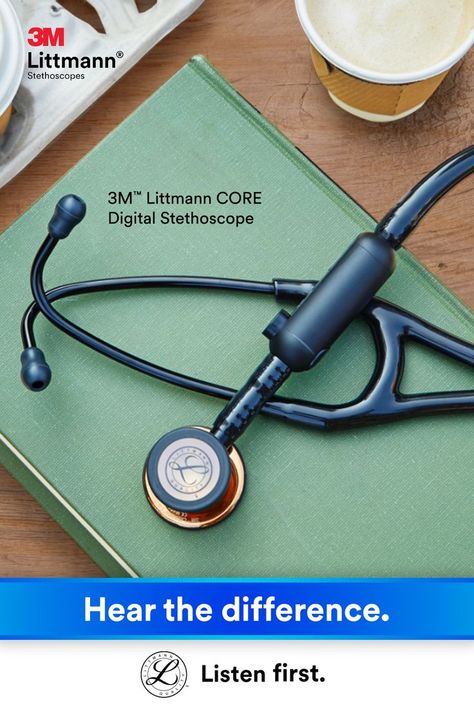 Hear the difference with the 3M Littmann CORE Digital Stethoscope. Littmann Stethoscope, Pretty Brown Eyes, Stethoscopes, Sound Wave, Medical Knowledge, Active Noise Cancellation, Sound Waves, Sketchbook Art Inspiration, Digital Technology