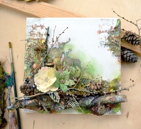 Steampunk Mixed Media, Altered Canvas, Nature Collage, Acrylic Painting Ideas, Mixed Media Art Canvas, Mixed Media Crafts, Easy Art Projects, Easy Art, Mixed Media Projects