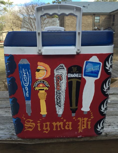 Auburn Sigma Pi Draft Beer Handle Fraternity Formal Cooler Sigma Pi Cooler, Sigma Pi Frat Cooler, Frat Coolers Ideas Fraternity, Frat Cooler Designs, Tke Cooler, Sae Cooler, Ka Cooler, Cooler Drawing, Flask Painting