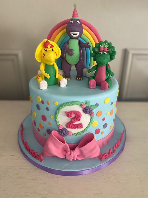 Barney and friends cake Barney And Friends Birthday Party Ideas, Barney Birthday Party, Barney Cake, Barney Party, Barney And Friends, Barney Birthday, Pull Apart Cupcake Cake, Pull Apart Cupcakes, Friends Cake