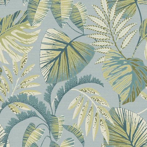 Add a tropical touch to your interiors with the Jungle Leaves wallpaper. An array of tropical leaves in tones of neutrals, deep blues and sage greens sit upon a soft duck egg backdrop. Turn your home into a tropical oasis with this matte, paste the wall wallpaper. Quick & easy 'Paste The Wall' application (apply pa Jungle Leaves Wallpaper, Egg Wallpaper, Luxurious Wallpaper, Next Wallpaper, Spring Rugs, Jungle Leaves, Navy Wallpaper, Leaves Wallpaper, Navy Blue Background