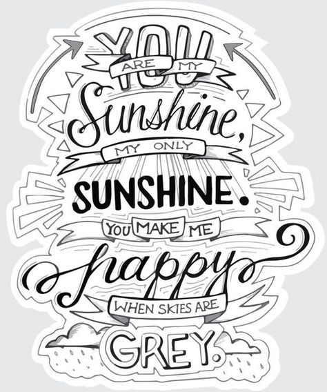 Pinterest Font, Sunshine Typography, Quote Doodles, Fonts Doodle, Doodle Font, Adult Colouring Printables, Handlettering Quotes, Quote Coloring Pages, Doodle Fonts