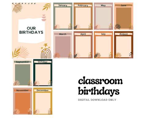 Birthday Chart Classroom Aesthetic, Aesthetic Birthday Charts For Classroom, Birthday Chart Aesthetic, Free Printable Birthday Chart Classroom, Classroom Birthdays, Birthday Chart Classroom, Birthday Board Classroom, October Classroom, Birthday Chart