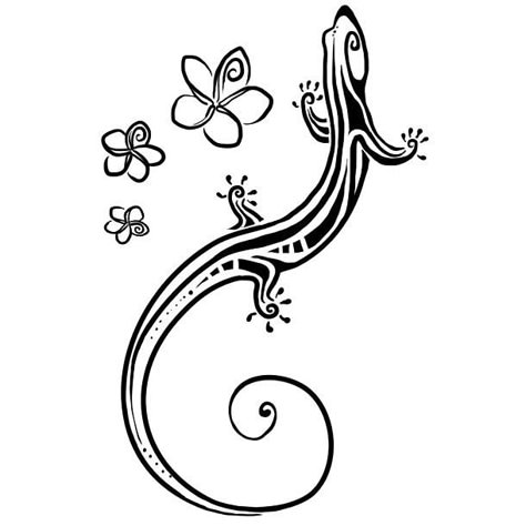 A nice tribal tattoo design of a gecko with jasmine flowers. Style: Tribal. Color: Black. Tags: Nice Iguana Tattoo, Gecko Tattoo, Lizard Tattoo, Flowers Tattoo, Maori Tattoo, Tattoos Designs, Flower Tattoo Designs, Skin Art, Animal Tattoos