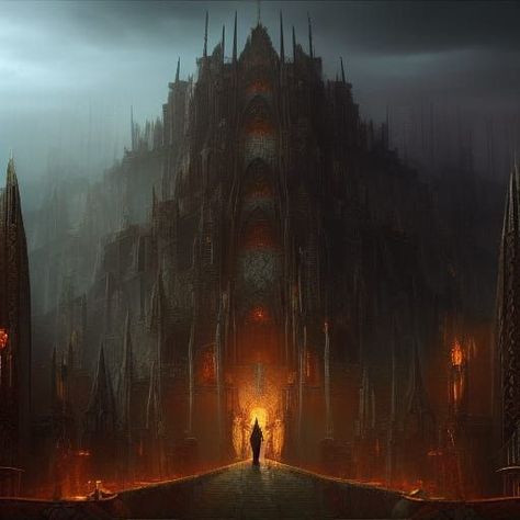 Fantasy Castle Entrance, Dark Fantasy Environment, Fantasy Environment Concept Art, Fantasy Castle Art, Dark Fantasy Castle, Fantasy Artwork Landscape, Witches Castle, Fantasy Demon, Medieval Aesthetic