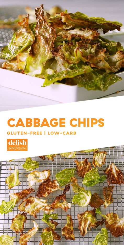 These low-carb chips will make you forget ALL about potato chips. Get the recipe at Delish.com. #recipe #easy #easyrecipes #cabbage #chips #lowcarb #lowcarbdiet #lowcarbrecipes #glutenfree Cabbage Chips, Lighter Meals, Healthy Chips, Dehydrated Foods, Vegetable Chips, Dehydrated Vegetables, Homemade Chips, Veggie Snacks, Veggie Chips