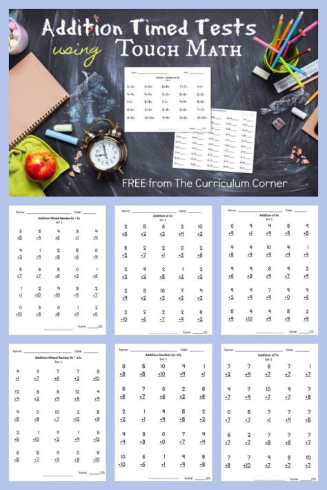 Touch Math Addition Timed Tests - The Curriculum Corner 123 FREE Touch Math Printables, Touch Point Math, Math Fact Games, Math Facts Addition, Math Fact Worksheets, Touch Math, Math Fact Practice, Human Psychology, Skip Counting