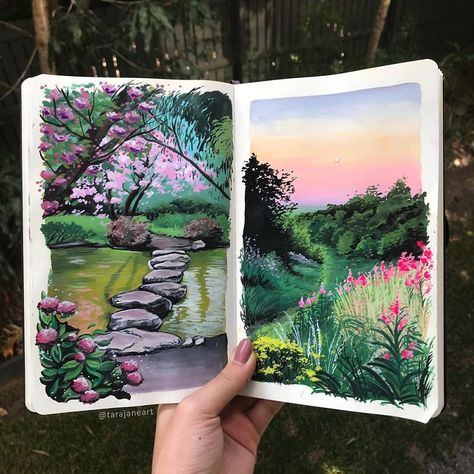 Art Du Croquis, Gouache Art, Seni Cat Air, 수채화 그림, Lukisan Cat Air, Arte Sketchbook, Arte Inspo, Nature Art Painting, Sketchbook Inspiration