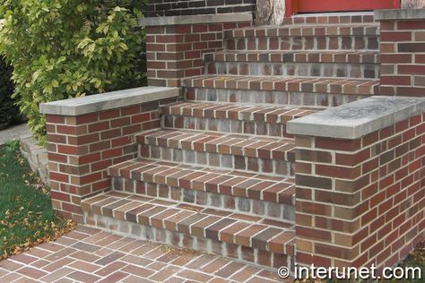 STEPS Exterior Front Entrance Ideas, Porch Steps With Railing, Porch Steps With Landing, Steps With Railing, Porch Steps Ideas, Front Entrance Ideas, Brick Porch, Front Porch Steps, Porch Stairs