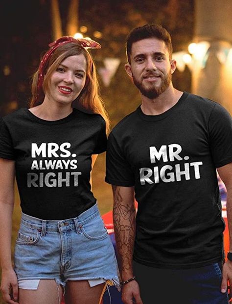 Mr right mrs always right - funny matching set for husband and wife. Funny gift for him for valentine's day. Funny gift for her - for any occasion Birthday Valentine's day Anniversary Great gift for mom and dad Grandpa and grandma. Set includes 1 x men's tshirt , 1 x women's tshirt Mr Right Mrs Always Right, Mrs Always Right, Advice For Newlyweds, Funny Matching, Funny Gifts For Her, Funny Gifts For Him, Mr Right, Newly Married Couple, Successful Marriage