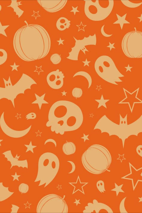 An all-orange Halloween themed seamless pattern. Great as a decorative piece to display and be ready for the spooky holiday. Seamless Pattern | Halloween | Orange | Holiday | Skulls | Bats | Ghosts | Stars | Pumpkins | Decorate | Decorative. www.halcyonclassdesigns.com Designs To Draw Patterns Aesthetic, Halloween Pattern Illustration, Pumpkin Halloween Illustration, Halloween Packaging Design, Halloween Seamless Pattern, Halloween Patterns Wallpaper, Orange Halloween Background, Halloween Moodboard, Ios Customization