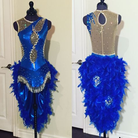 Latin Performance Outfit, Dance Costumes With Feathers, Rio Inspired Outfit, Bedazzled Dance Costumes, Latin Costumes Dancers, Brazilian Dress, Majorette Outfits, Rumba Dresses, Sequin Costume