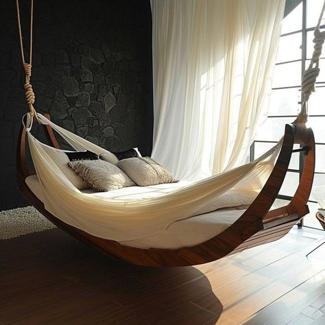 Hammock In Bedroom Over Bed, Outdoor Platform Bed, Two Person Hammock, Swings In House, Unusual Beds Unique, Bedroom With Hammock, Interior Hammock, Diy Hanging Bed, Indoor Hammock Ideas