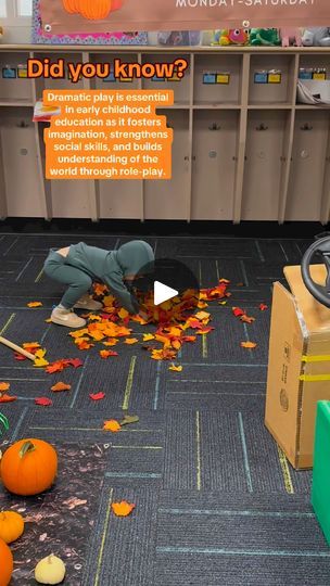 14K views · 287 reactions | Step into our preschool classroom transformed into a vibrant pumpkin patch! 🍂🎃 Watch as my son dives into autumn-themed dramatic play, picking apples, raking leaves, and joyfully tossing them into the air. He also harvests pumpkins and takes the tractor for a spin around the patch. Dramatic play is essential in early childhood education as it fosters imagination, strengthens social skills, and builds understanding of the world through role-play. Join us for a fun-filled exploration of seasonal activities that spark creativity and learning! | Preschool Vibes Fall Dramatic Play Preschool, Preschool Vibes, Picking Apples, Learning Preschool, Raking Leaves, Seasonal Activities, Fall Preschool, Spark Creativity, Preschool Ideas